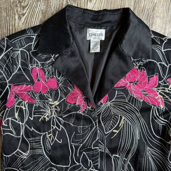 2/$18 SALE! Chicos Blazer Womens Size S Embroidered Jacket Silk Cottagecore - Picture 5 of 7